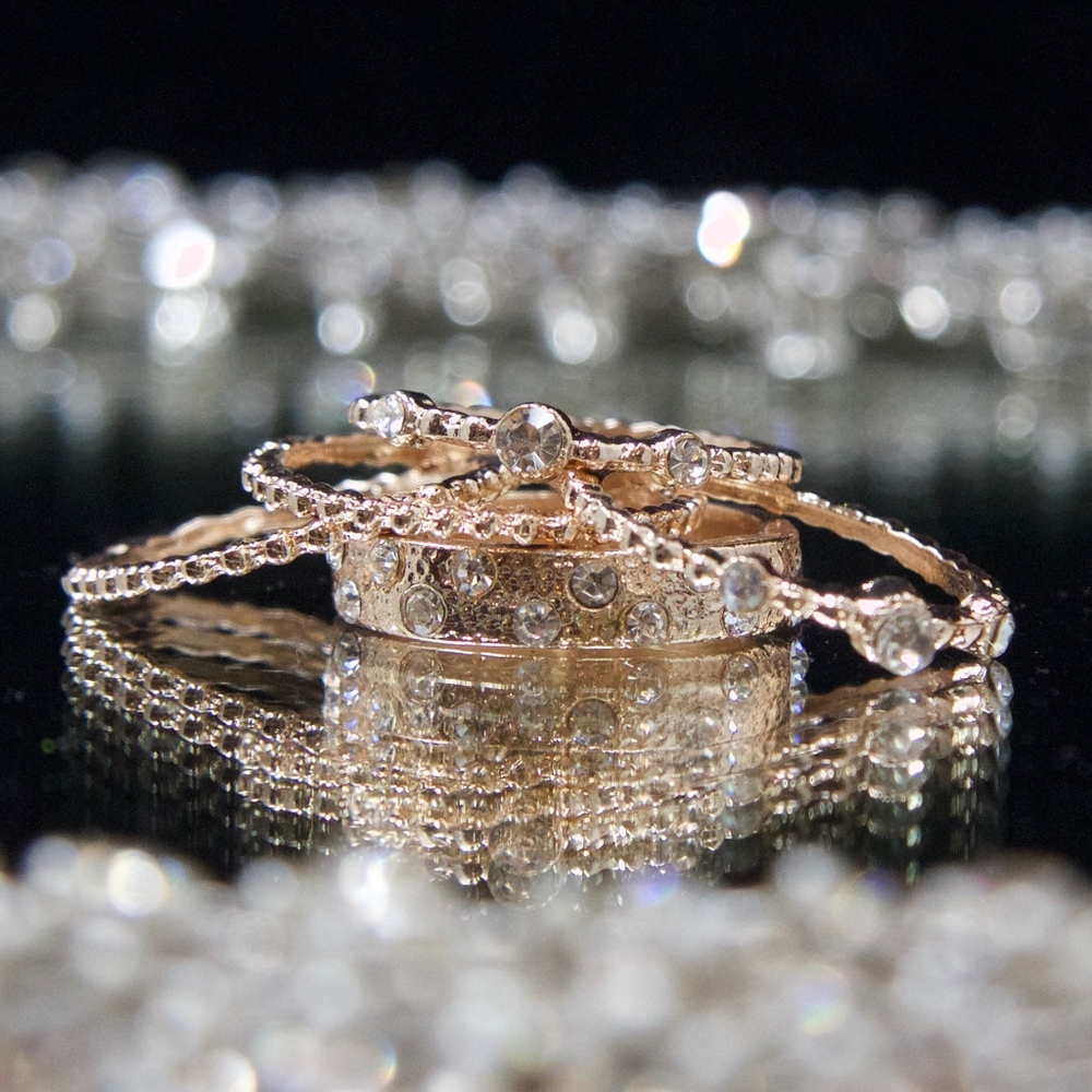 14kt Gold Dipped Swarovski Stack Rings - Picture 2 of 8